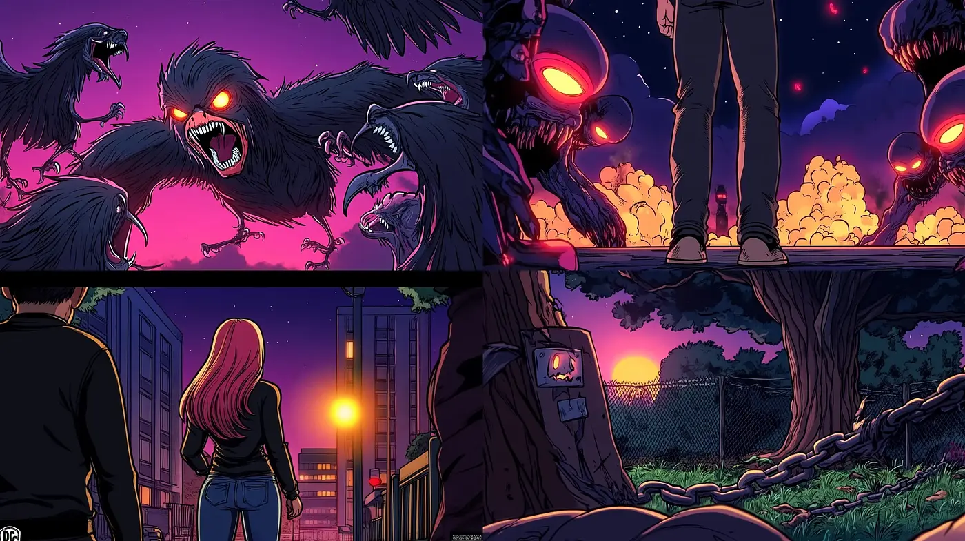 Twilight Surrealism with Neon Contrasts - Midjourney sref style