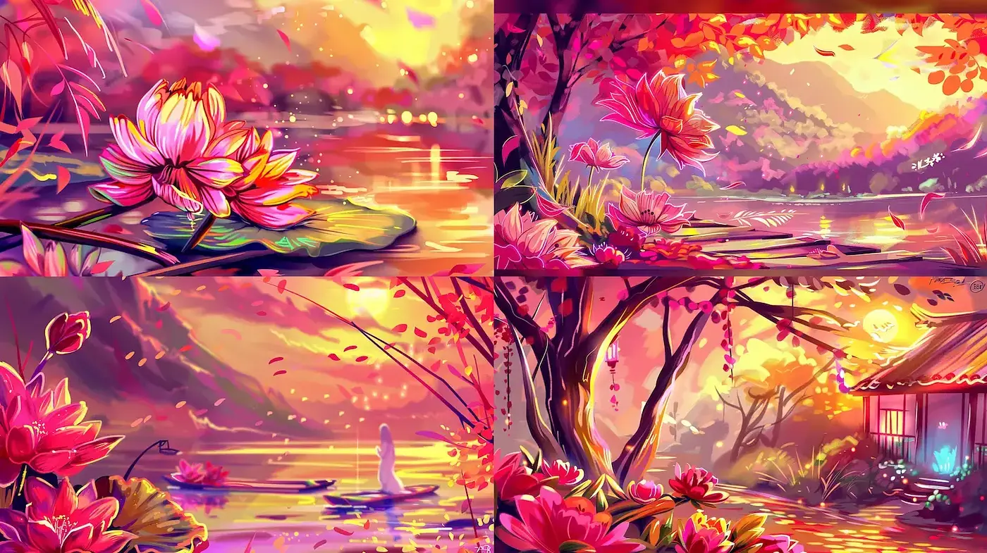 Vibrant and Serene Nature Scenes Inspired by Eastern Aesthetics - Midjourney sref style