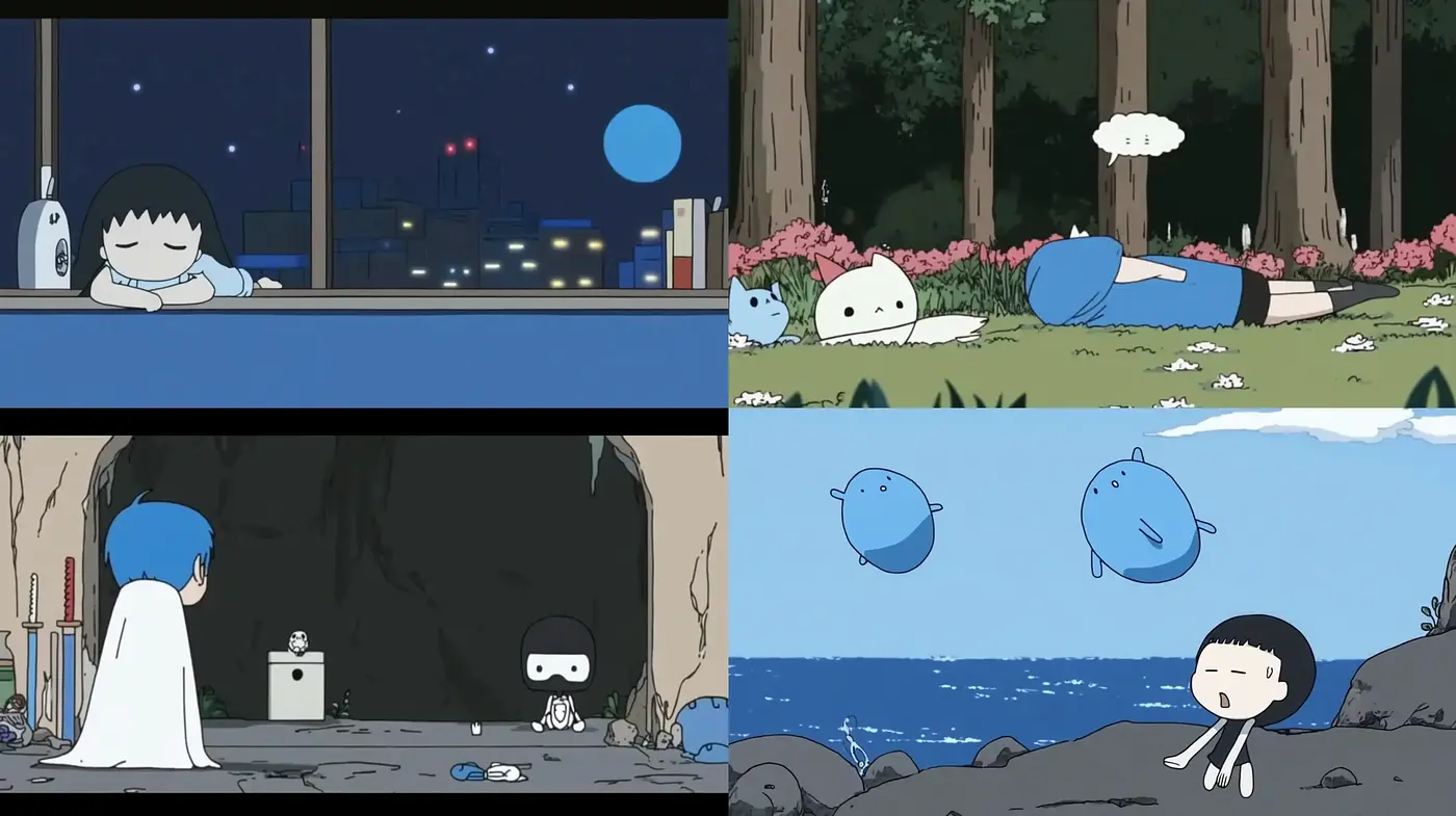 Serene Simplicity in Animated Contemplation - Midjourney sref style