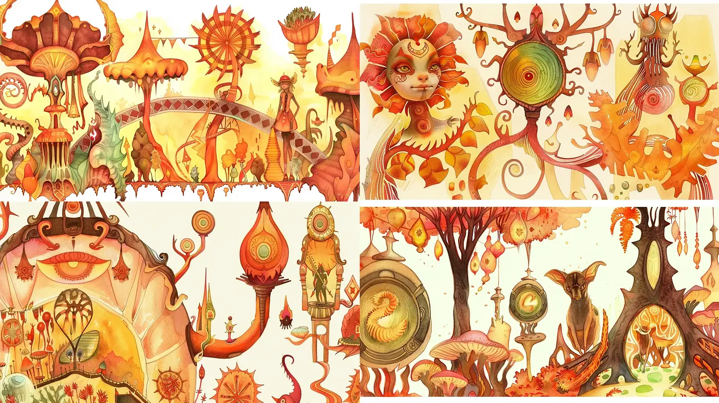 Autumnal Whimsy in Watercolor: A Fantastical Organic Expression - Midjourney sref style
