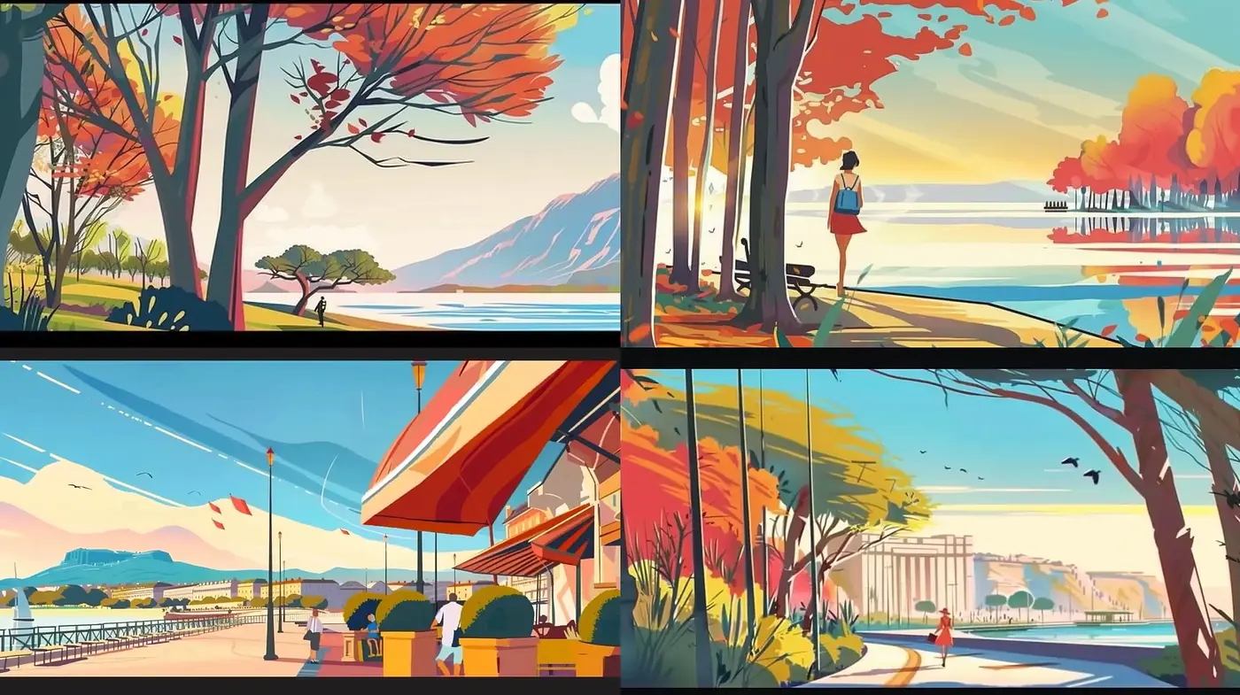 Harmonious Transitions of Light and Shadow in Stylized Landscapes - Midjourney sref style