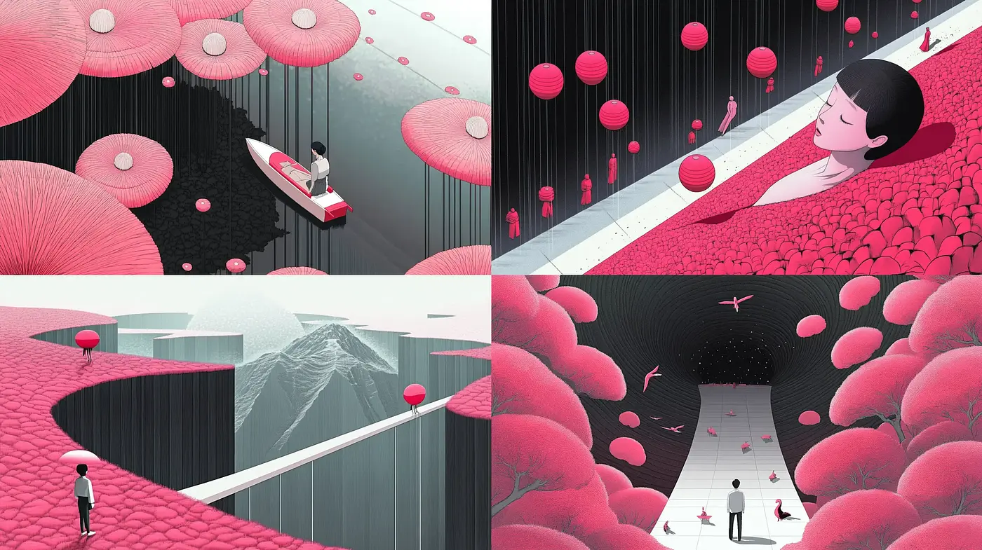 Surreal Red-Scaled Landscapes with Ethereal Ambiance - Midjourney sref style