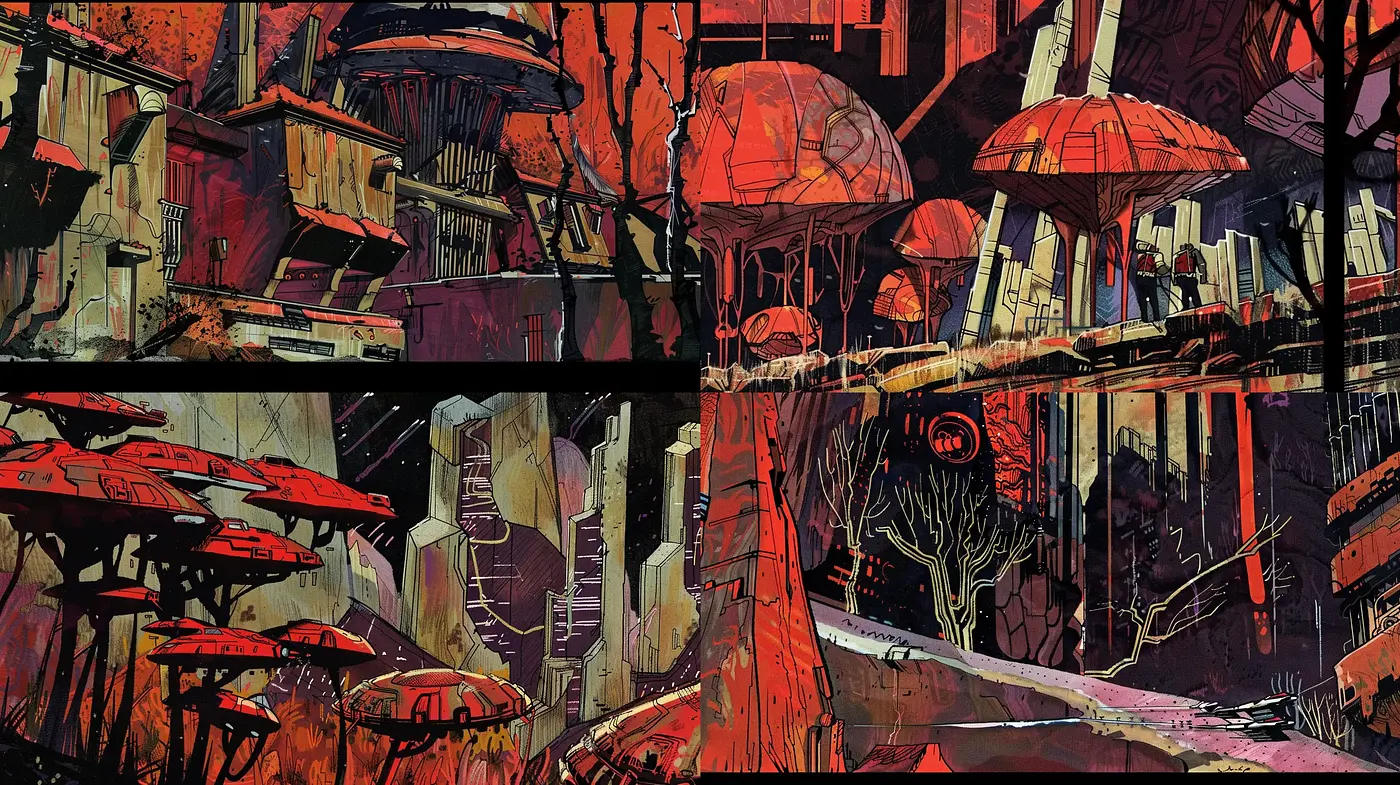 Dystopian Cyberpunk Dreamscape: A Fusion of High-Tech and Bleak Urbanity - Midjourney sref style