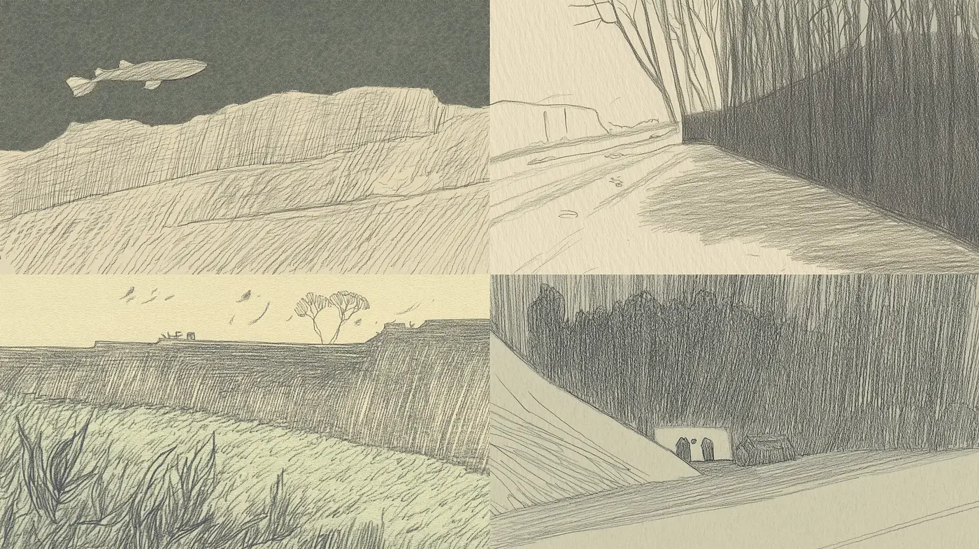Sepia-Toned Etching-Style Landscape Renderings - Midjourney sref style