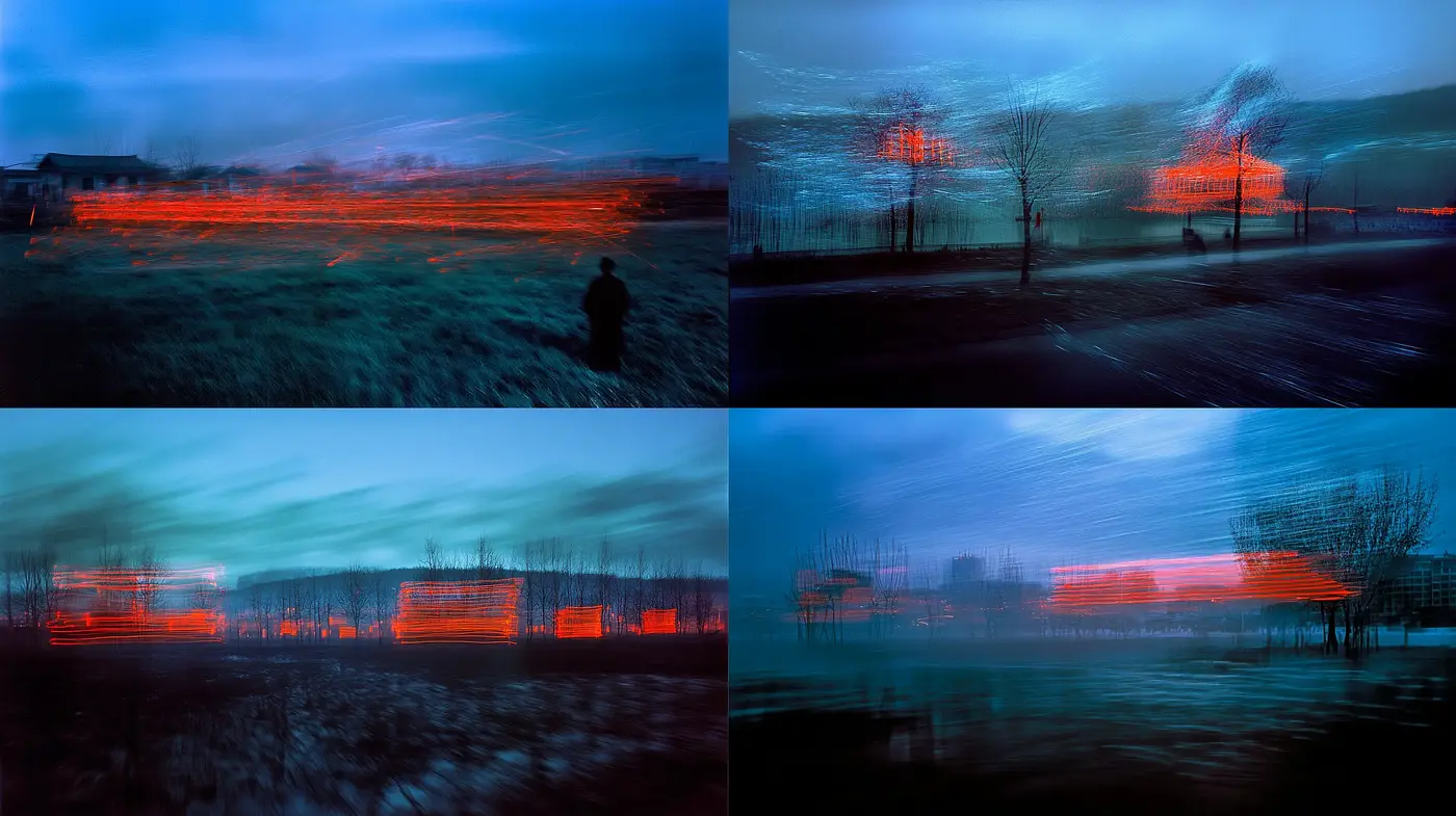 Ethereal Blur of Nocturnal Hues: A Homage to Motion and Mystery - Midjourney sref style