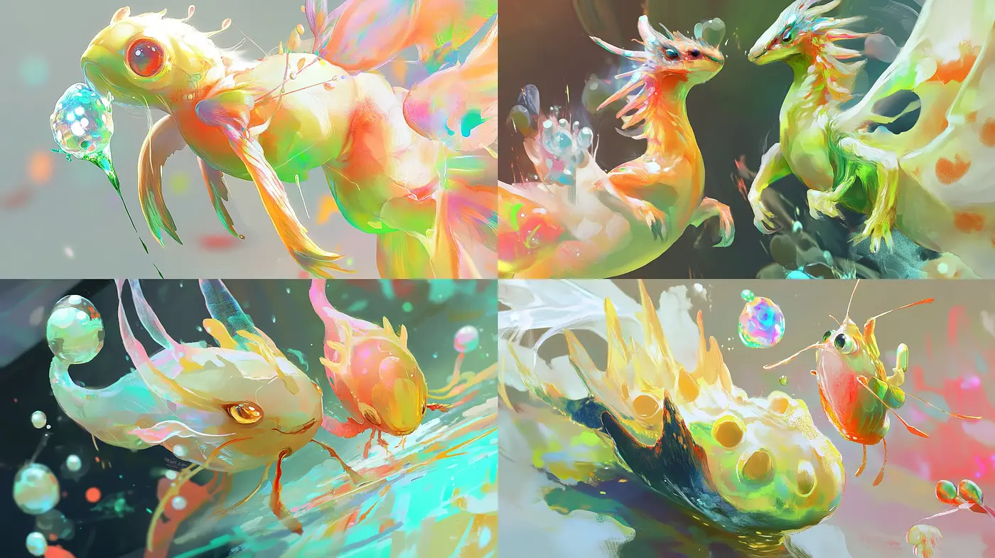 Ethereal Dreamscape with Luminous Creatures and Iridescent Hues - Midjourney sref style