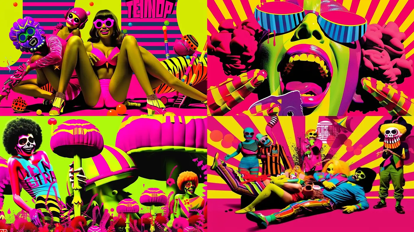Psychedelic Vibrance: A Retro-futuristic Fusion with Pop Art Undertones - Midjourney sref style