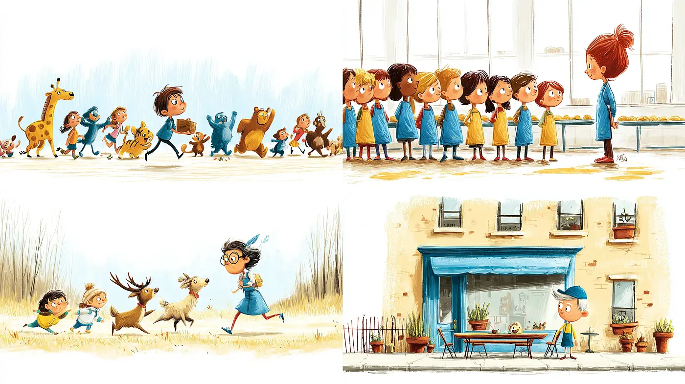 Charming and Whimsical Illustrations with a Playful Narrative - Midjourney sref style