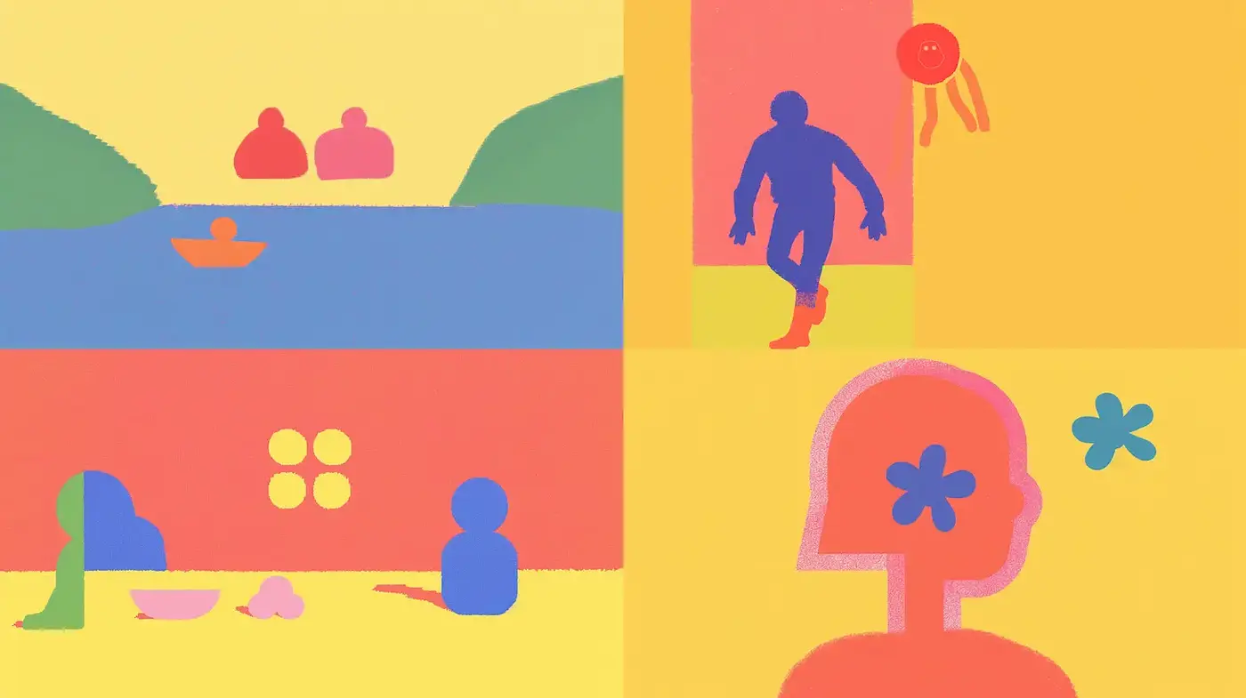 Vibrant Abstract Illustrations with Playful Shapes and Bold Colors - Midjourney sref style