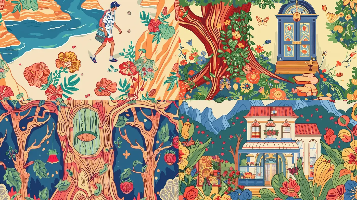 Vibrant Nature-Inspired Tapestry of Life Illustration Style - Midjourney sref style