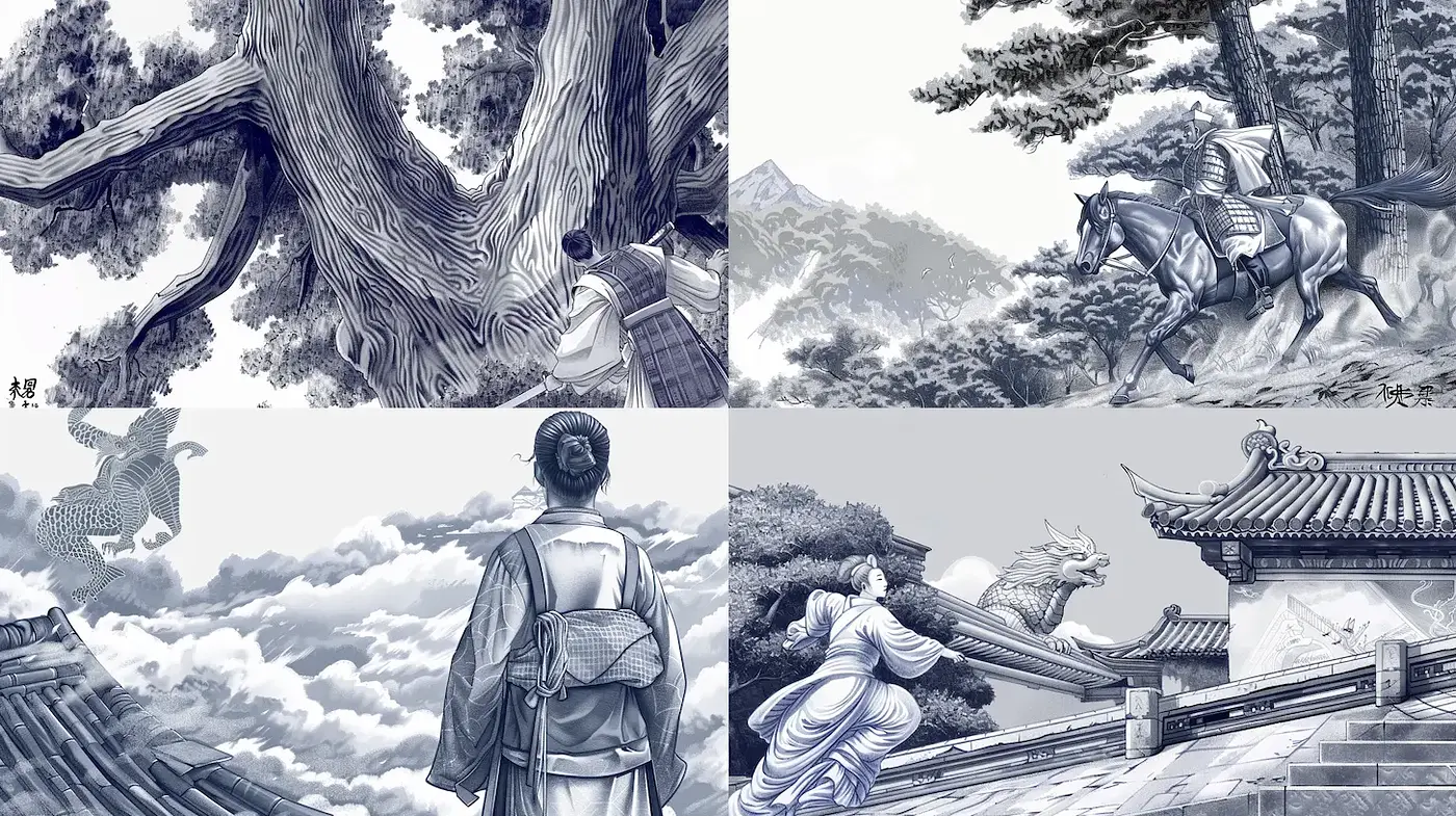 Cohesive blend of traditional Eastern artistry with contemporary nuances - Midjourney sref style