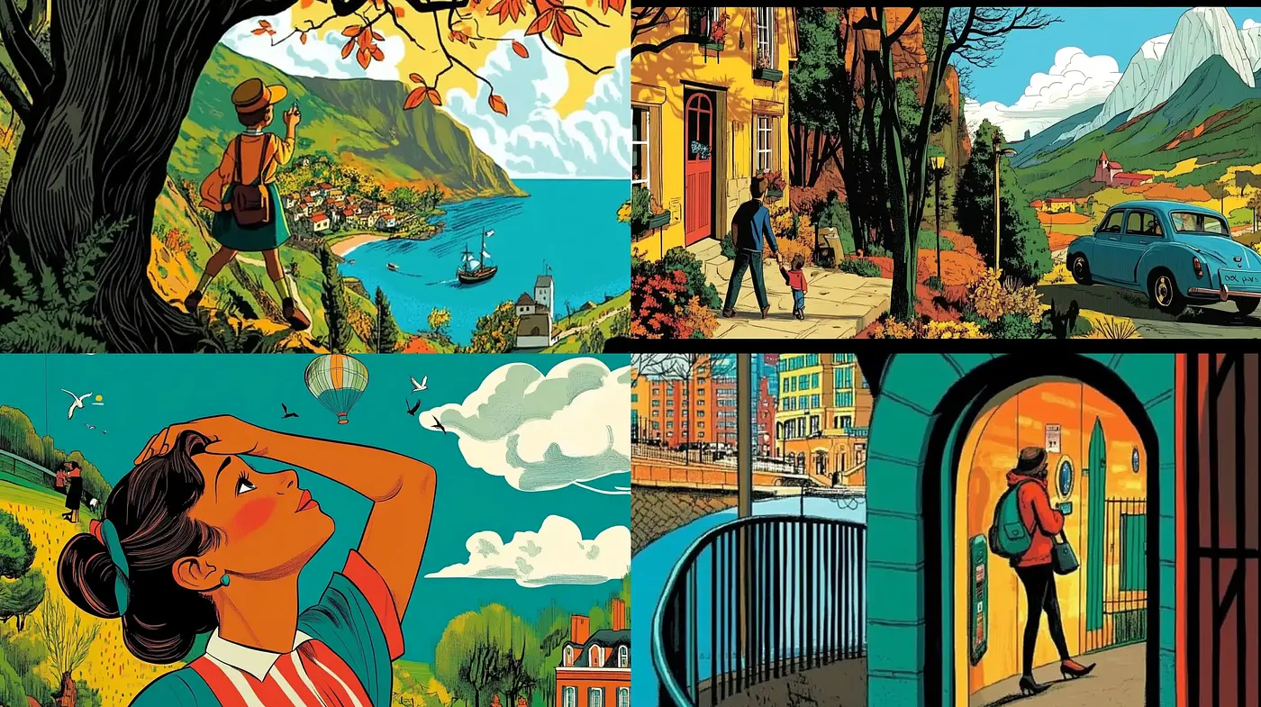 Vibrant Storybook Escapism in a Retro-Inspired World - Midjourney sref style