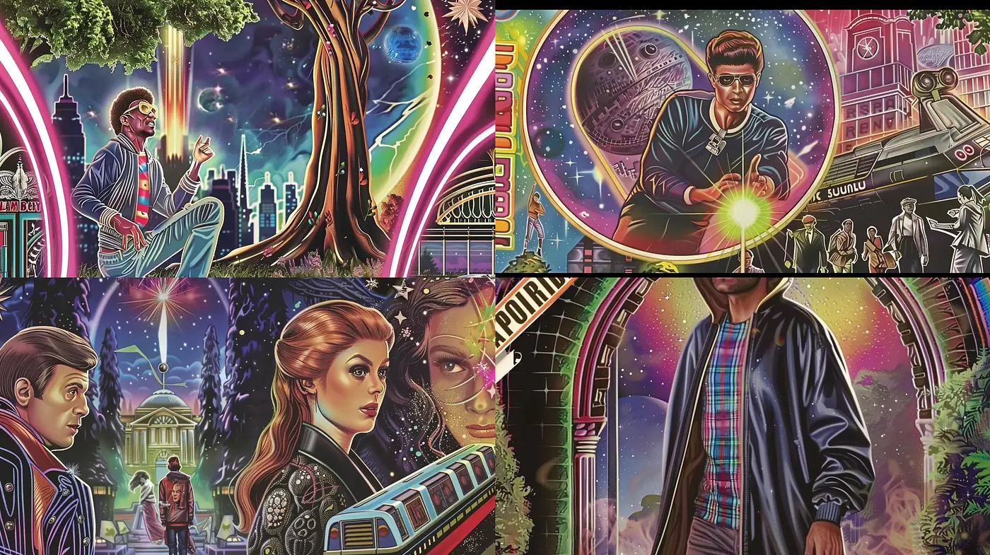 Retro-Futuristic Luminescent Dreamscape Illustrations - Midjourney sref style