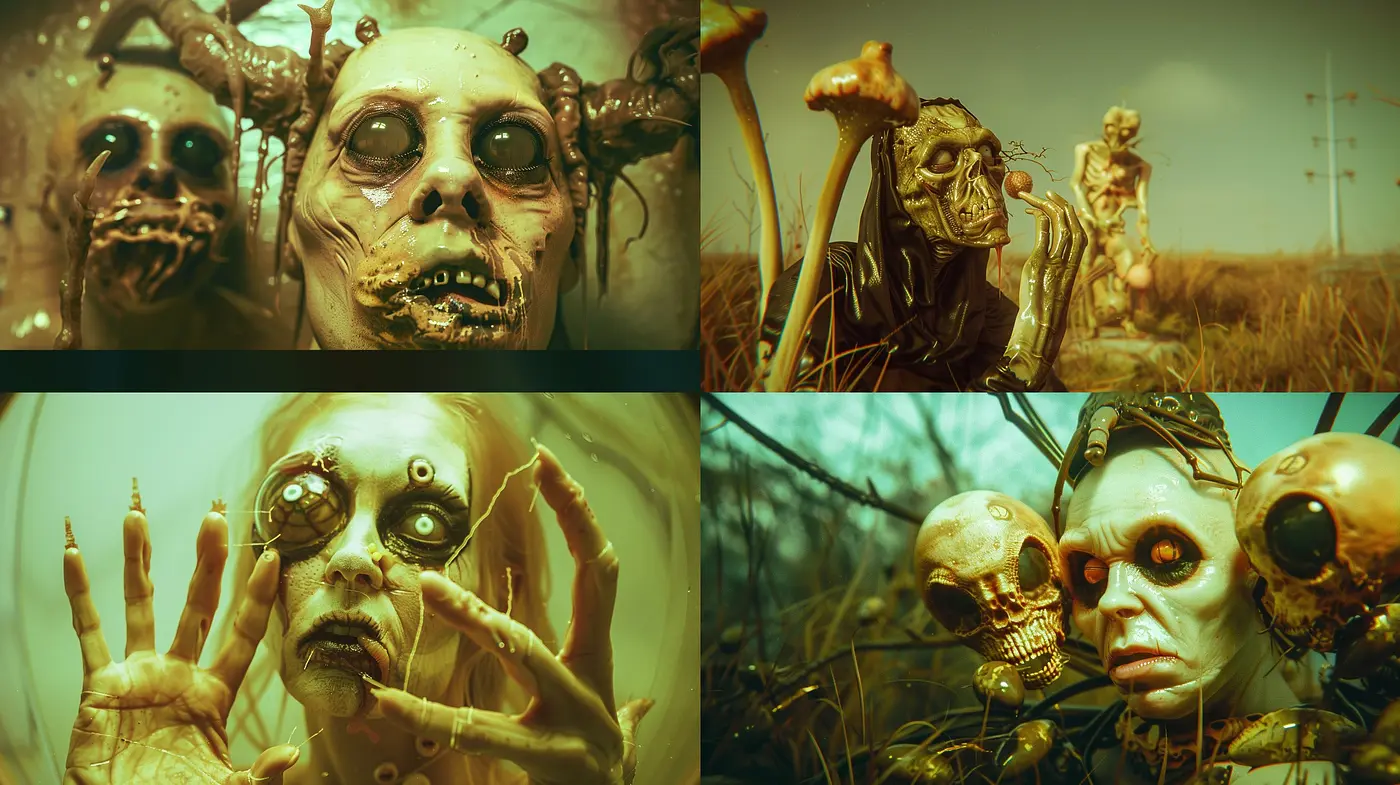 Haunting Surrealism Bathed in Sepia: A Consistent Artistic Exploration Across Varied Subjects - Midjourney sref style