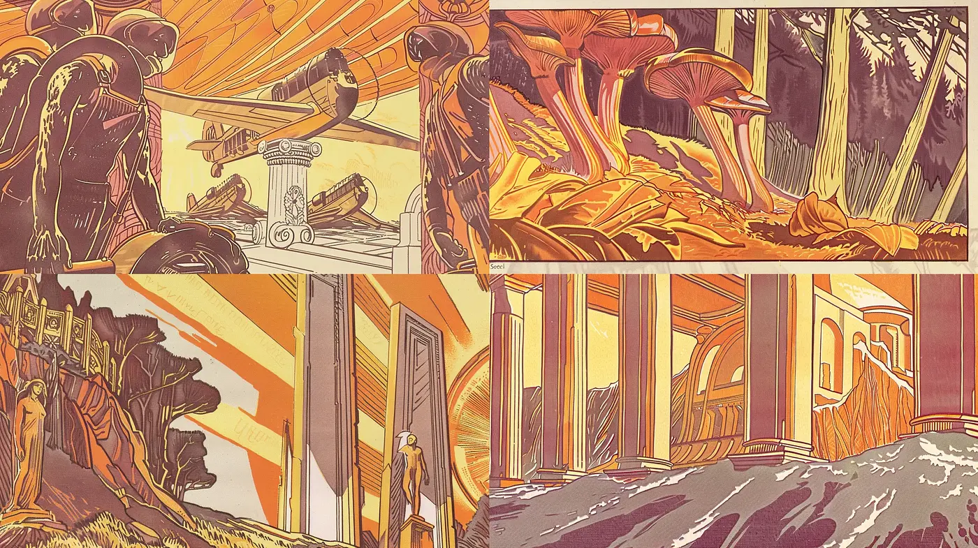 Sunset Hues and Bold Contours: A Retro-Futuristic Artistic Exploration - Midjourney sref style