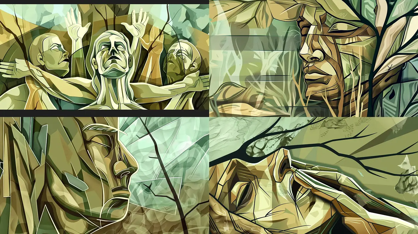 Faceted Expressionism: A Mosaic of Angles and Emotion - Midjourney sref style