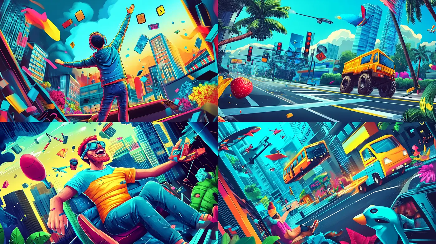 Vibrant Digital Dreamscape with Surreal Elements - Midjourney sref style