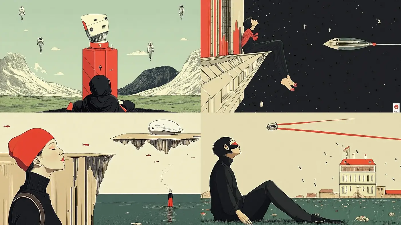 Surreal Tranquility in Stylized Minimalist Vistas - Midjourney sref style