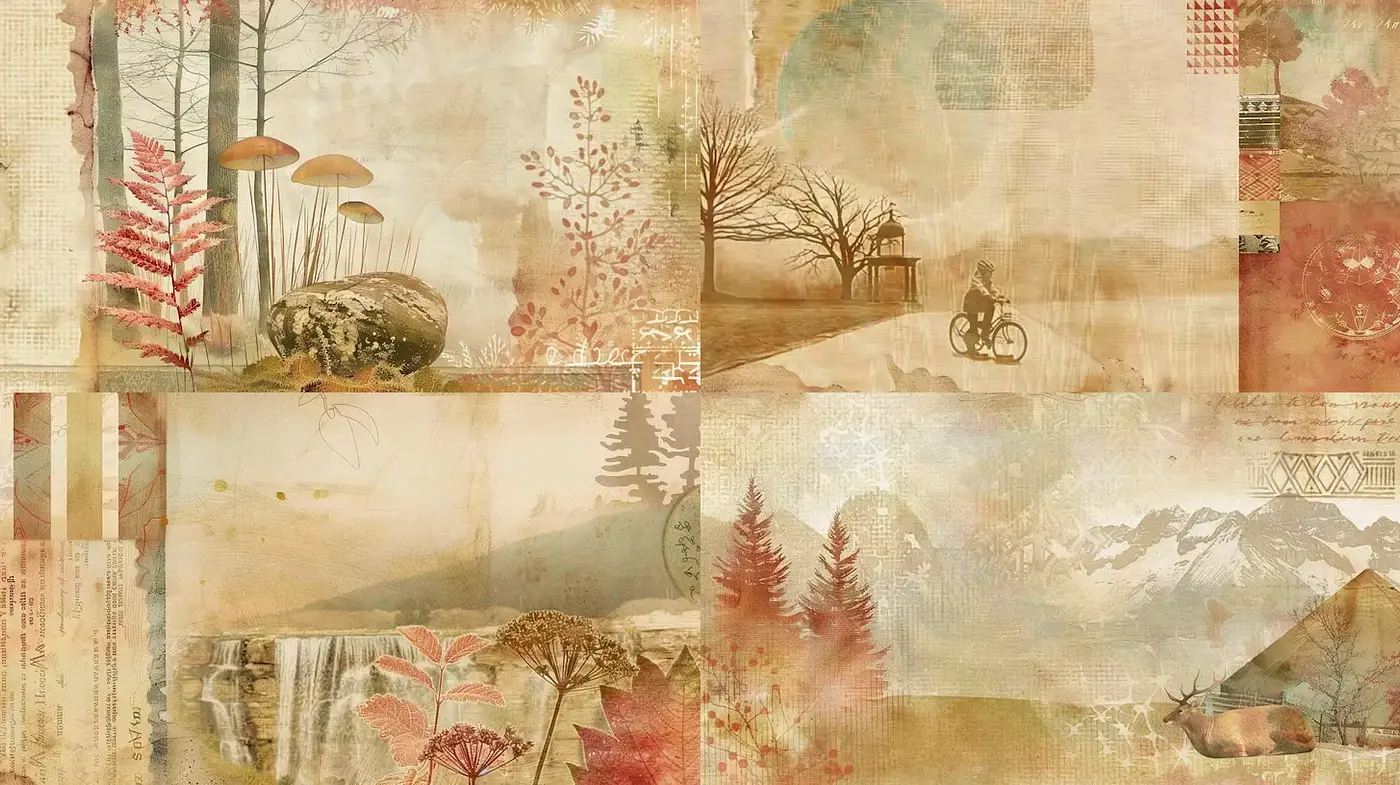 Ethereal Vintage Nature Collage with Subtle Textural Elements - Midjourney sref style