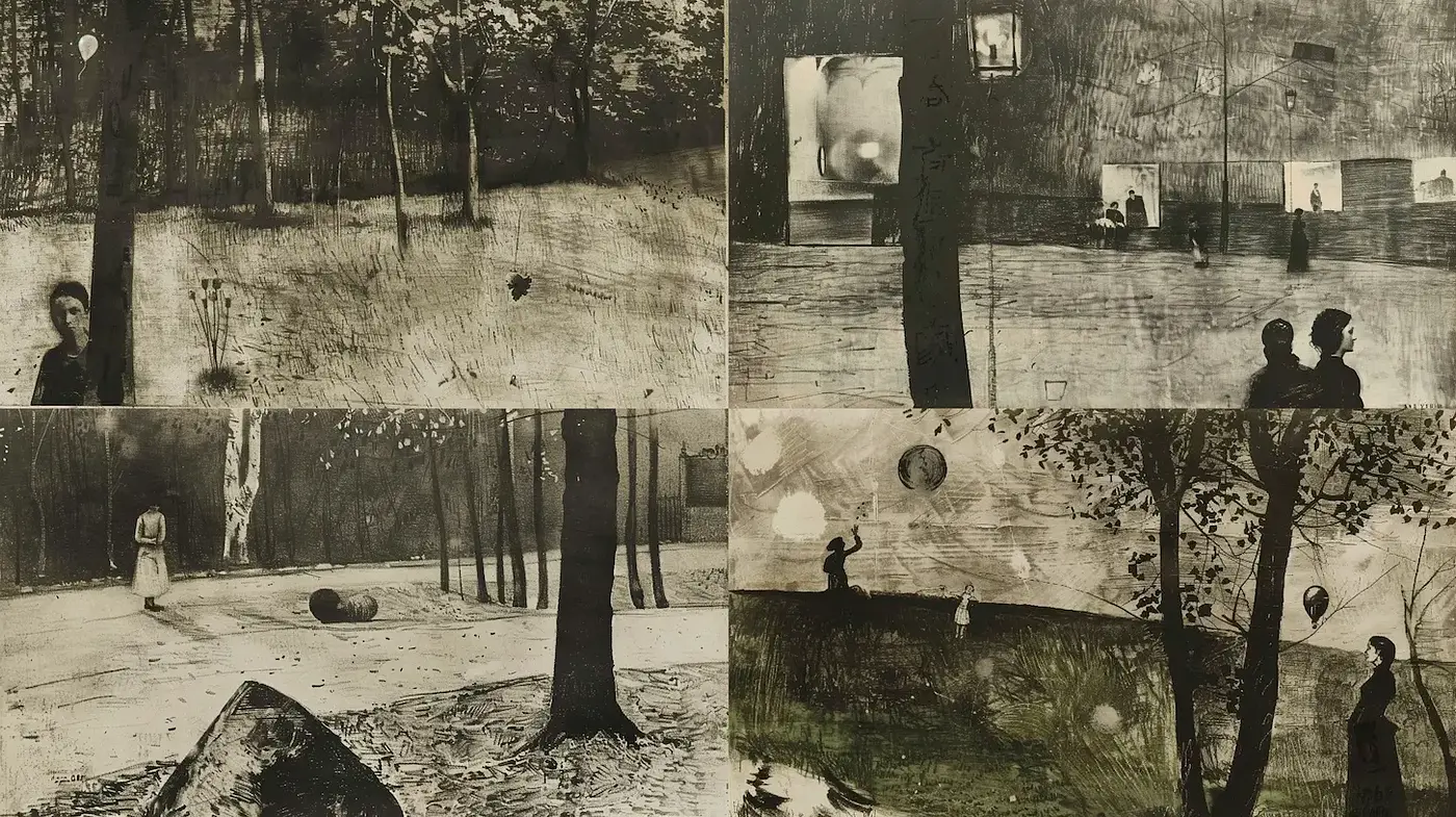 Ethereal and Melancholic Landscapes with a Vintage Touch - Midjourney sref style