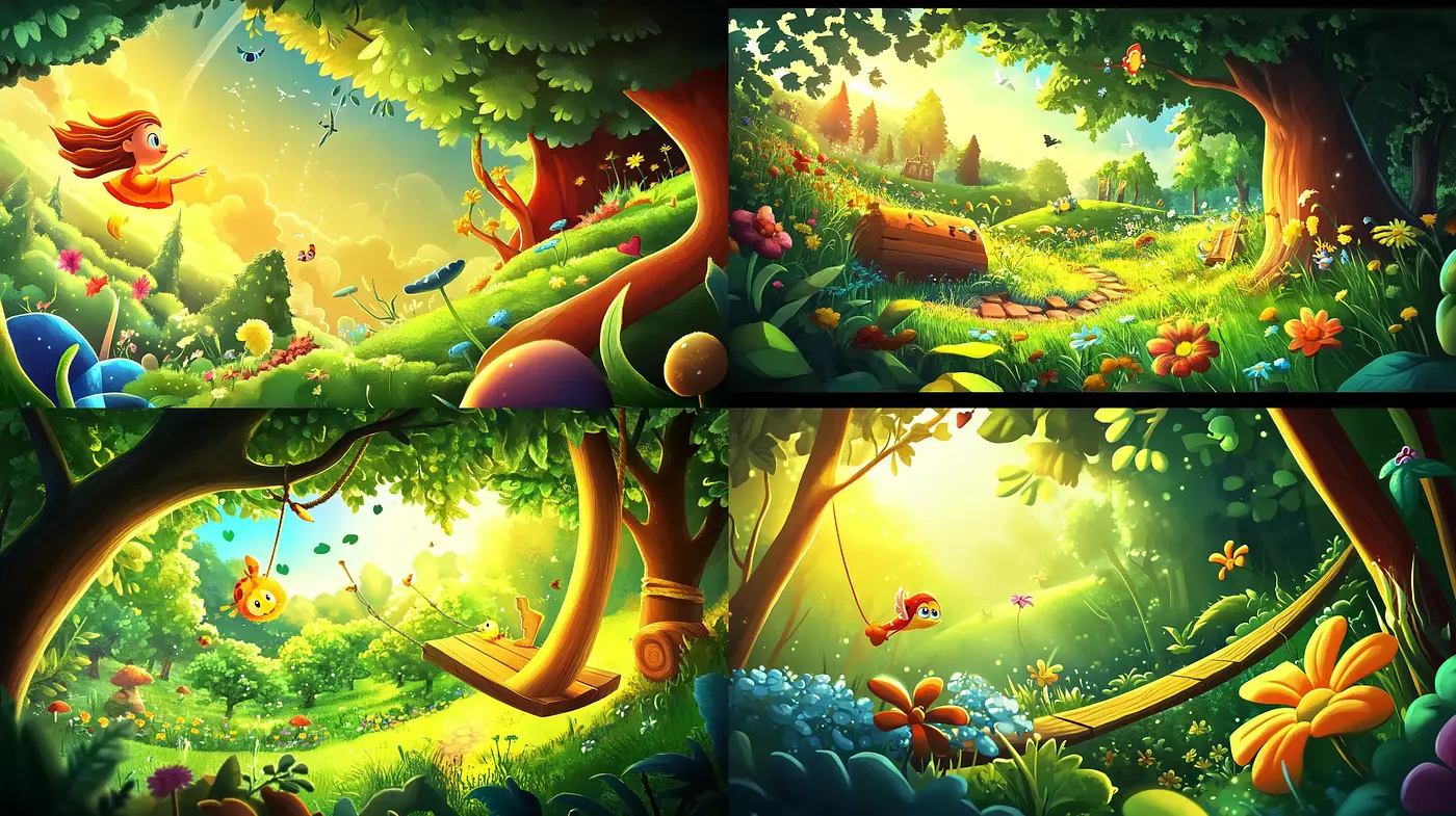 Enchanted Storybook Wilderness: A Homage to Vibrant Animation Landscapes - Midjourney sref style