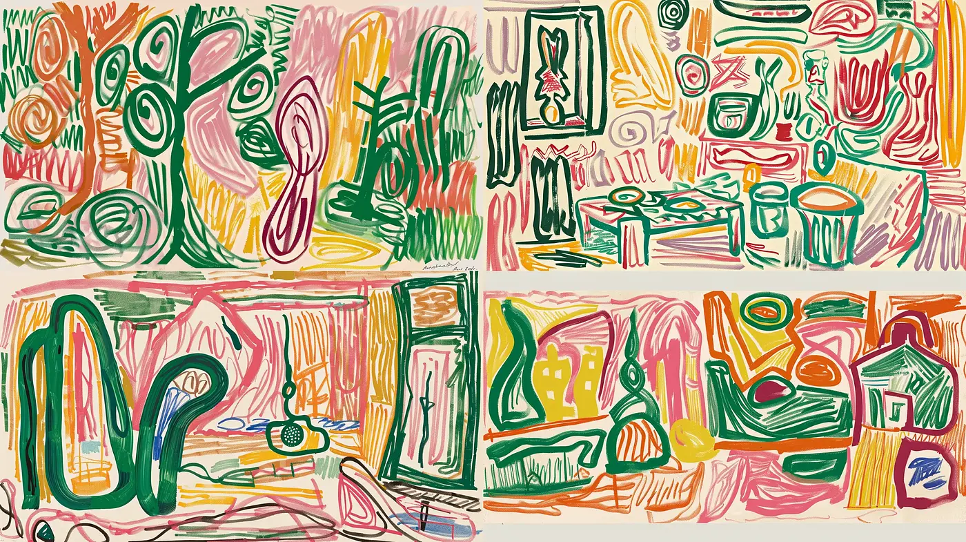Vibrant Abstract Scribbles in Harmonious Discord - Midjourney sref style