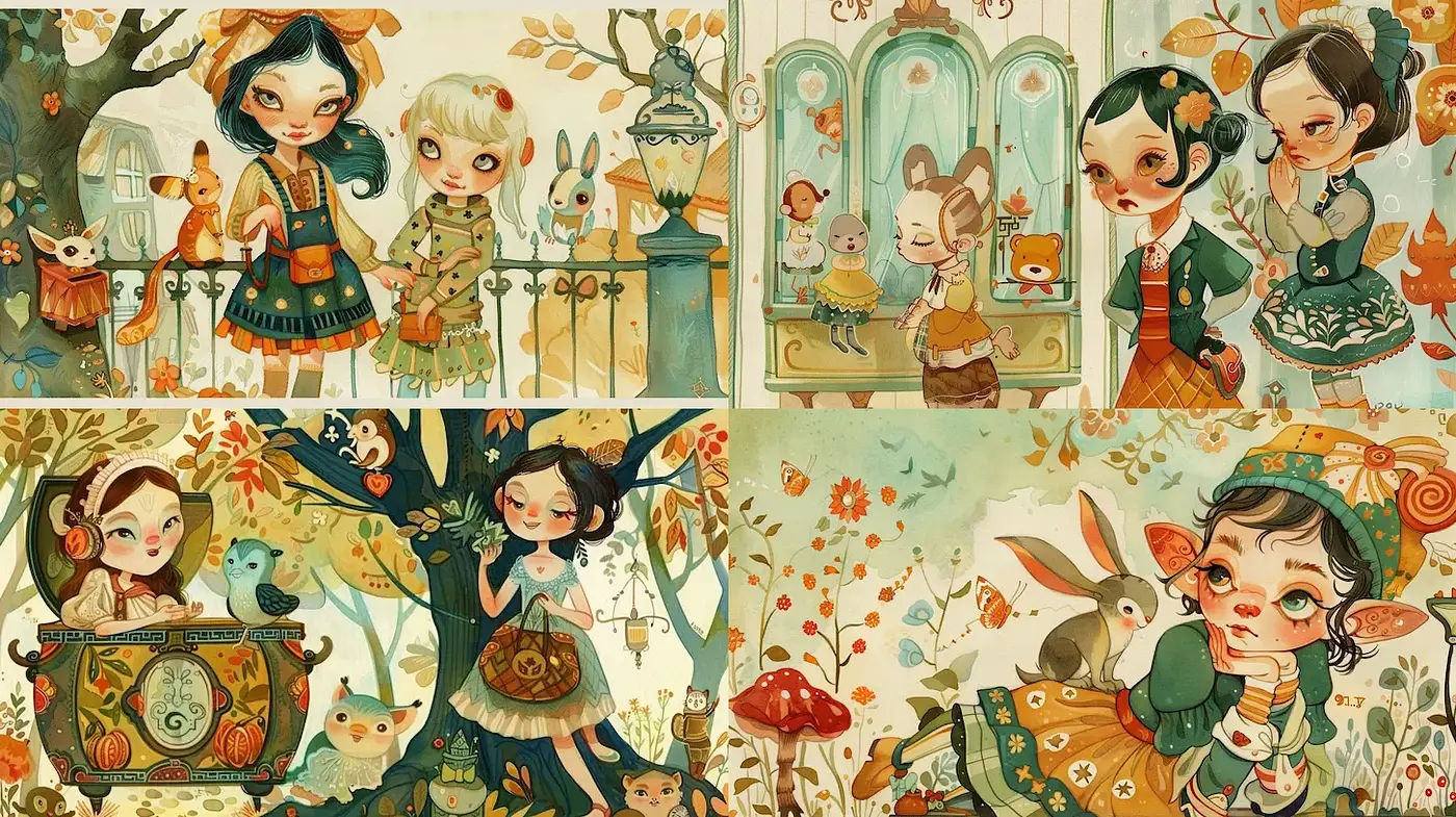 Whimsical Vintage Illustrations with a Nostalgic Touch - Midjourney sref style