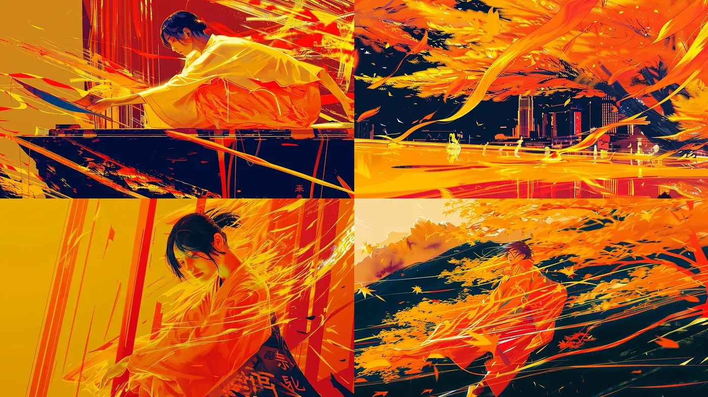 Vibrant Energy of Abstract Expressionism in Red and Yellow - Midjourney sref style