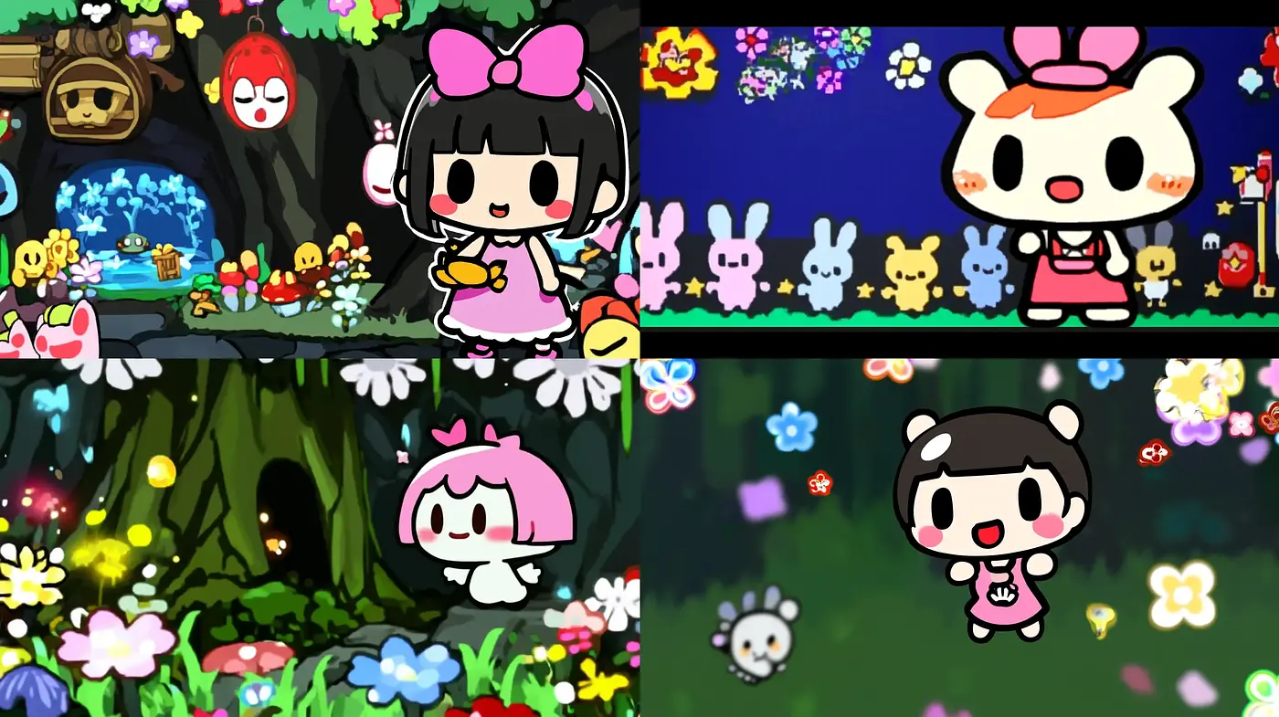Playful Chibi Characters in Enchanted Floral Environments - Midjourney sref style