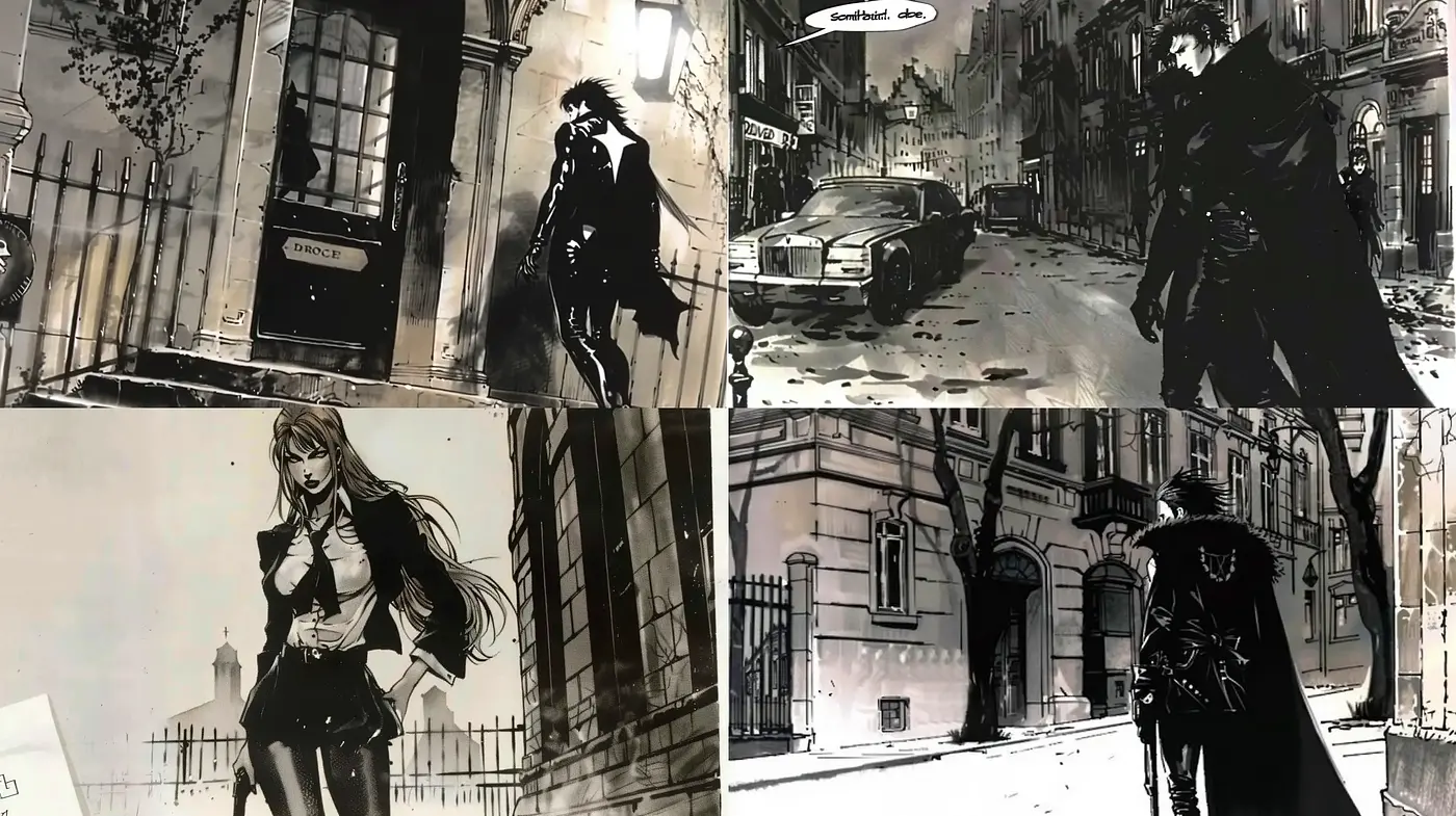 Monochromatic Noir: Atmospheric Blends of Shadow and Light - Midjourney sref style