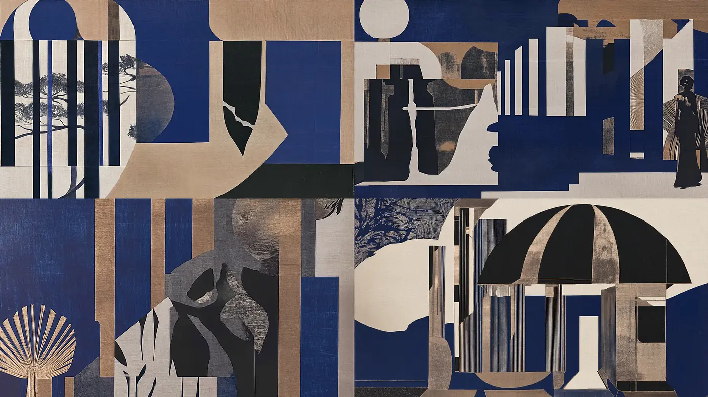 Geometric Abstraction with Monochromatic Earthiness and Cool Blues - Midjourney sref style