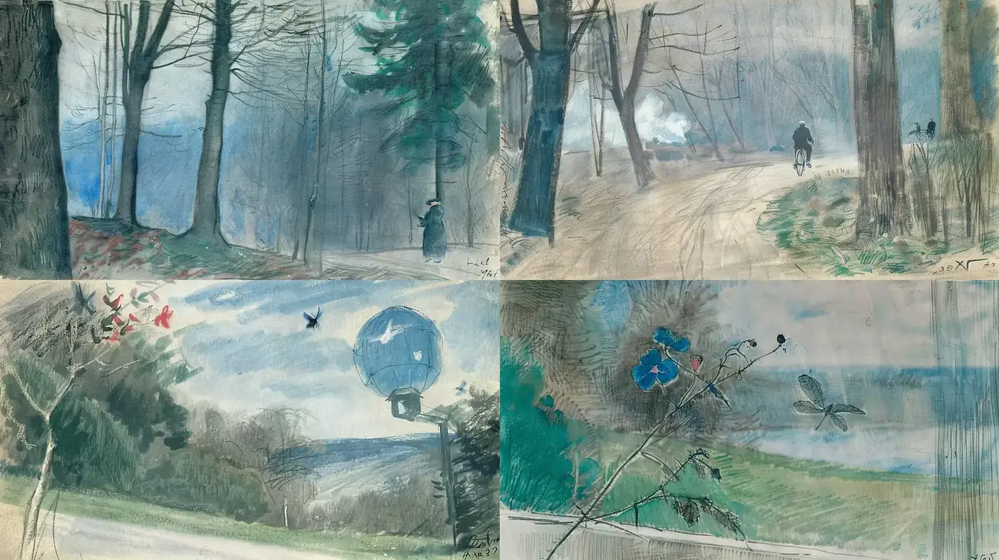 A Serene and Ethereal Landscape with Watercolor Techniques - Midjourney sref style