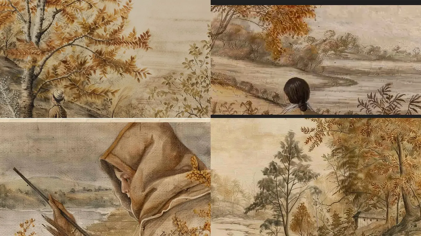 Autumnal Nostalgia in Sepia: A Homage to Vintage Pastoral Etchings - Midjourney sref style