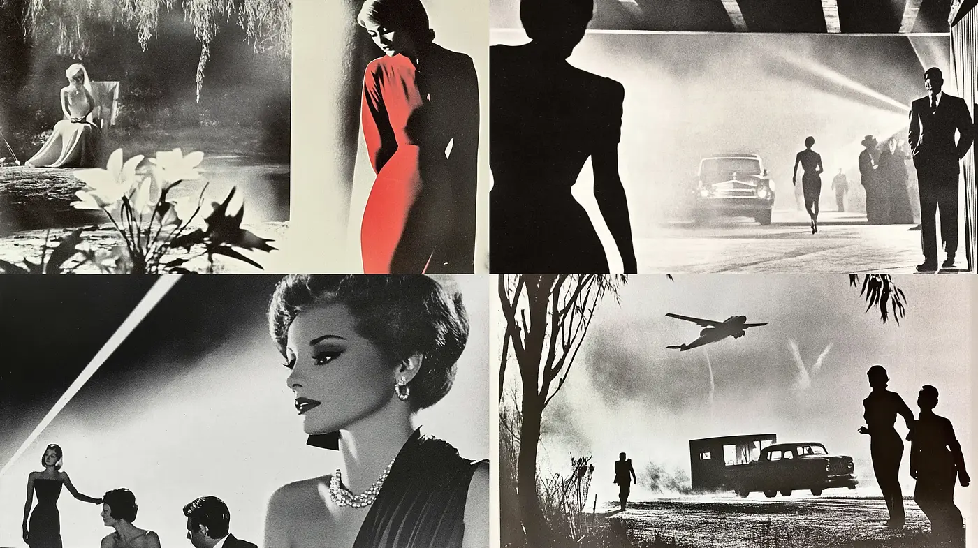 Monochromatic Elegance: A Homage to Classic Film Noir Aesthetics - Midjourney sref style