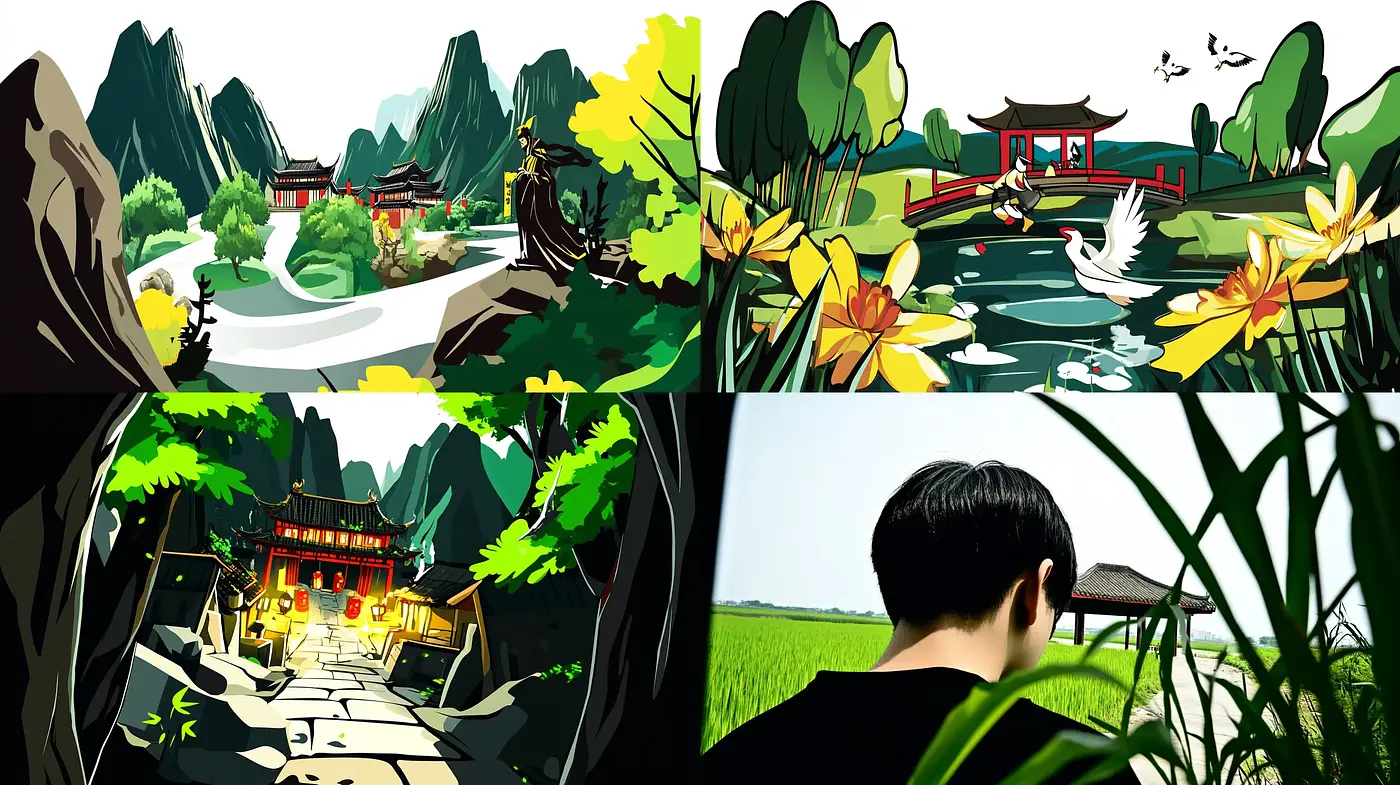 Contemporary Brushstroke Serenity: A Fusion of Digital & Eastern Aesthetic - Midjourney sref style