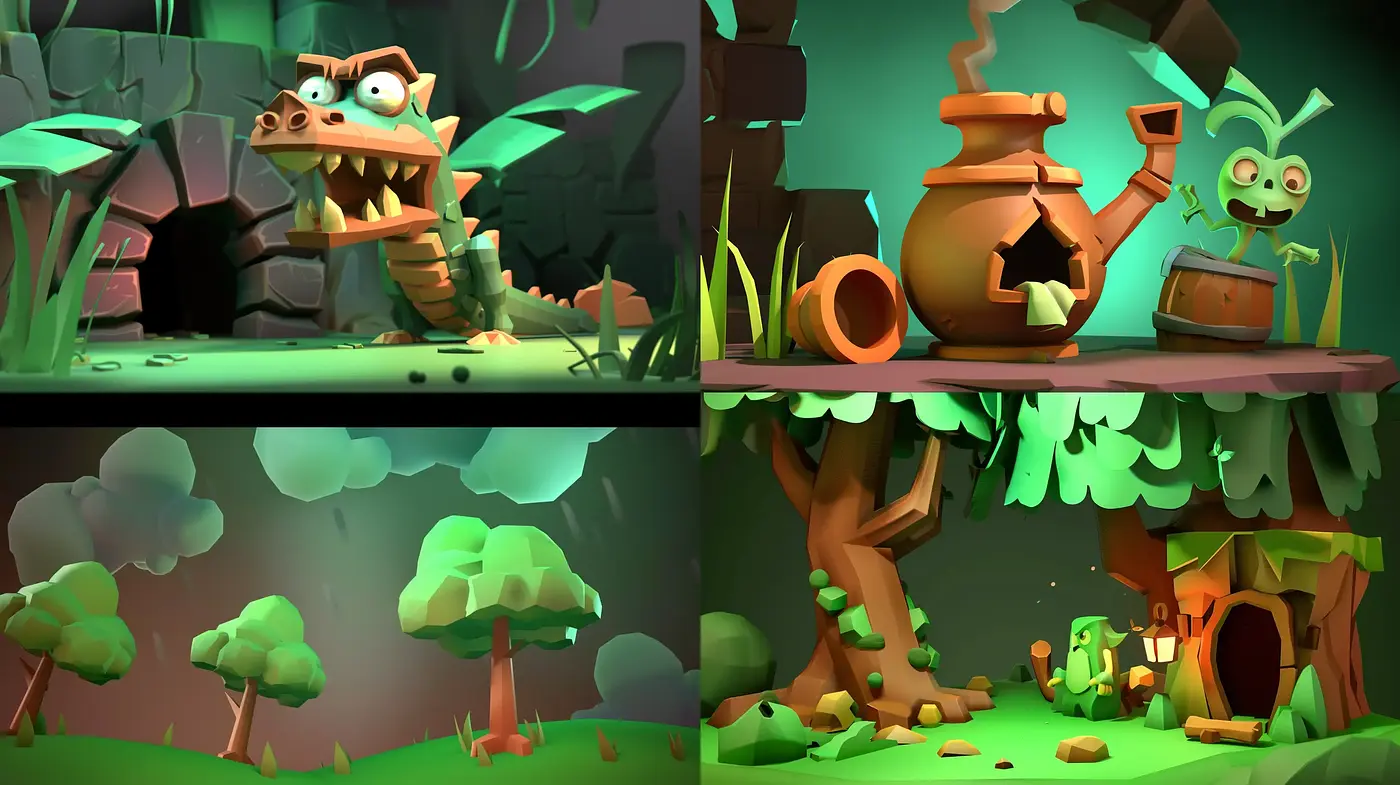 Enchanting Verdant Whimsy: A Stylized Animated Forest Series - Midjourney sref style