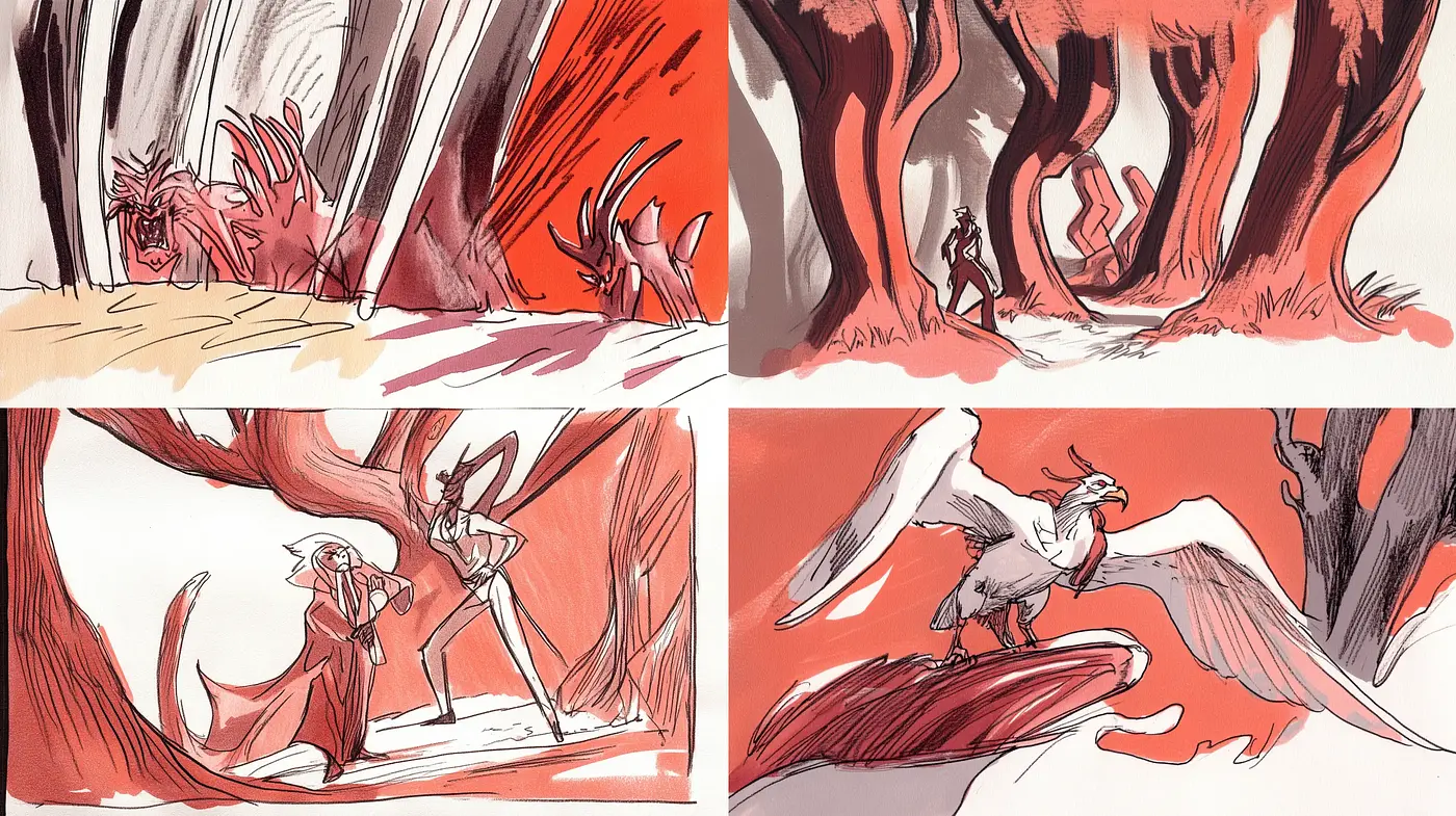 Expressive Brushwork with a Dramatic Red and White Palette - Midjourney sref style