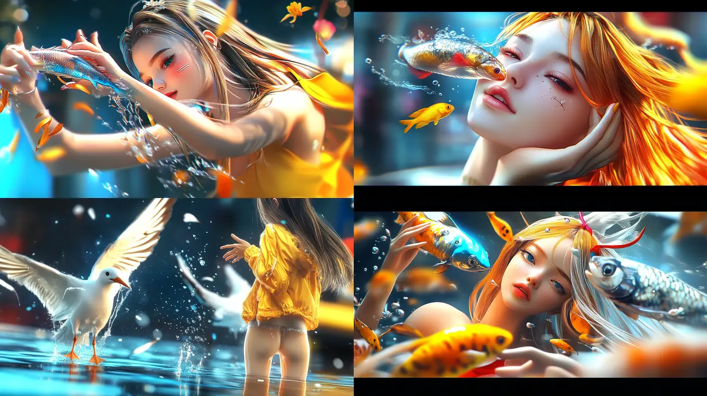 Ethereal Aquatic Dreamscape with Vivid Hues and Surrealist Touch - Midjourney sref style