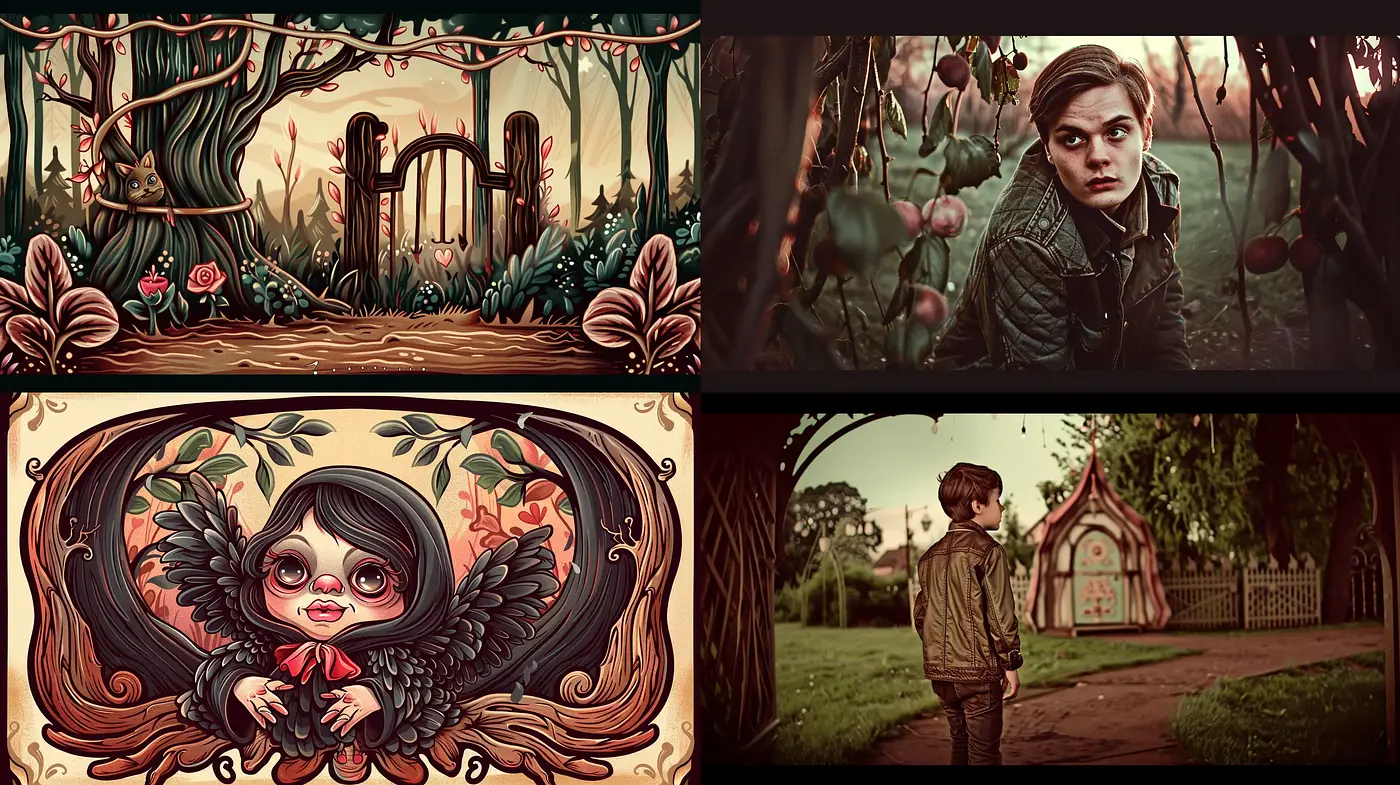 Enigmatic Whimsy in Sepia: A Fusion of Storybook Charm and Rustic Elegance - Midjourney sref style