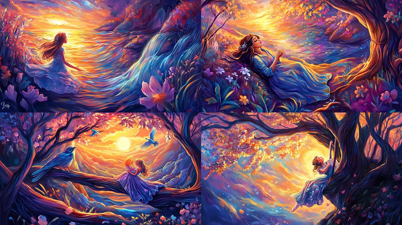 Ethereal Twilight Dreamscape: A Melding of Fantasy and Impressionist Nature - Midjourney sref style