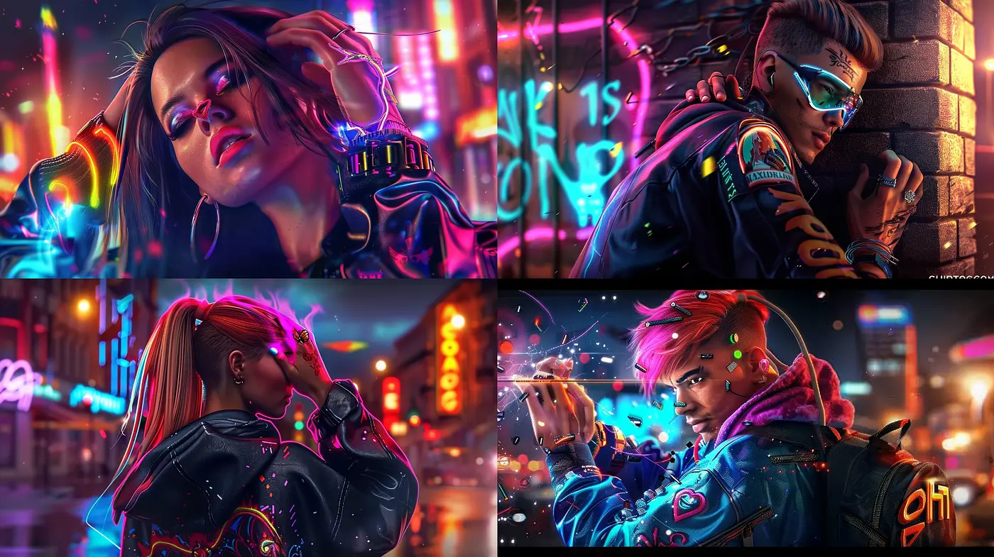 Neon-Noir Portraiture: A High-Octane Blend of Vividity and Verve - Midjourney sref style