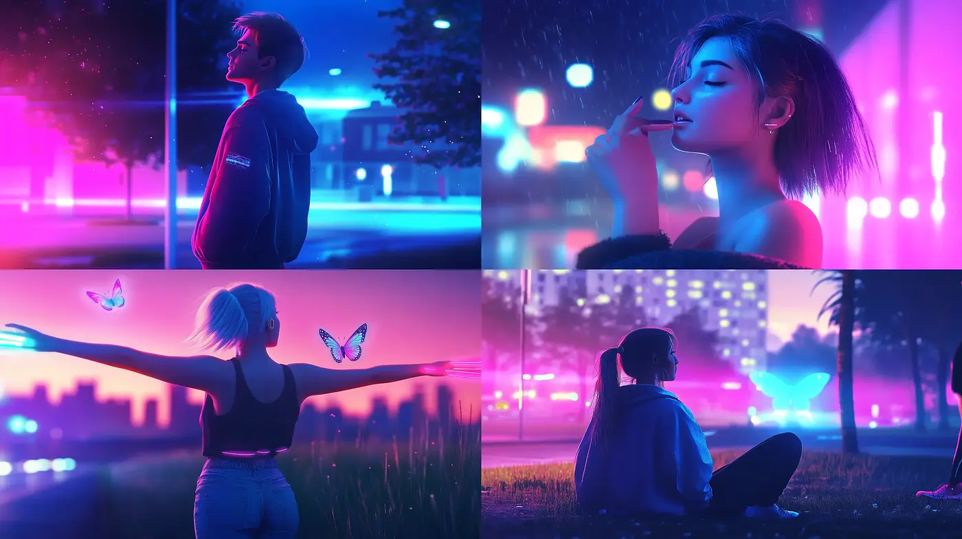 Neon-Tinged Nightscapes with a Cyberpunk Essence - Midjourney sref style