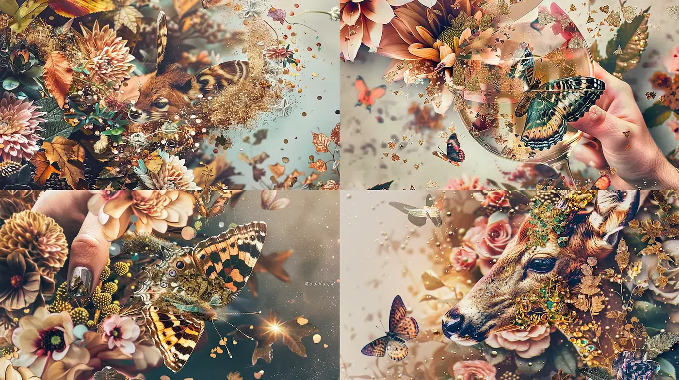 Lush Floral Surrealism with Intricate Textural Elements - Midjourney sref style