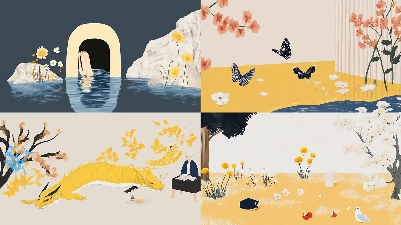 Serene Florals and Fauna in Stylized Nature - Midjourney sref style