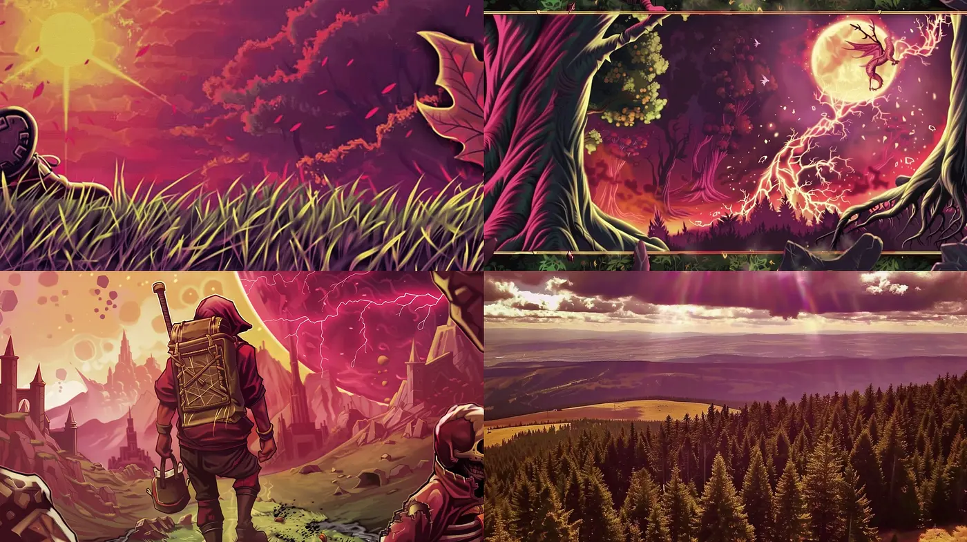 Ethereal Twilight: A Fusion of Vivid Dreamscapes and Surreal Horizons - Midjourney sref style