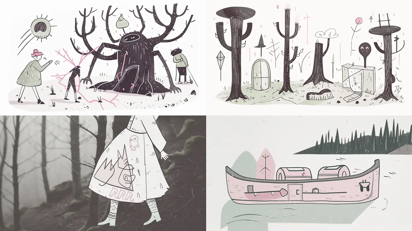 Whimsical Line Art Fairytale Fusion with Muted Pastel Overtones - Midjourney sref style