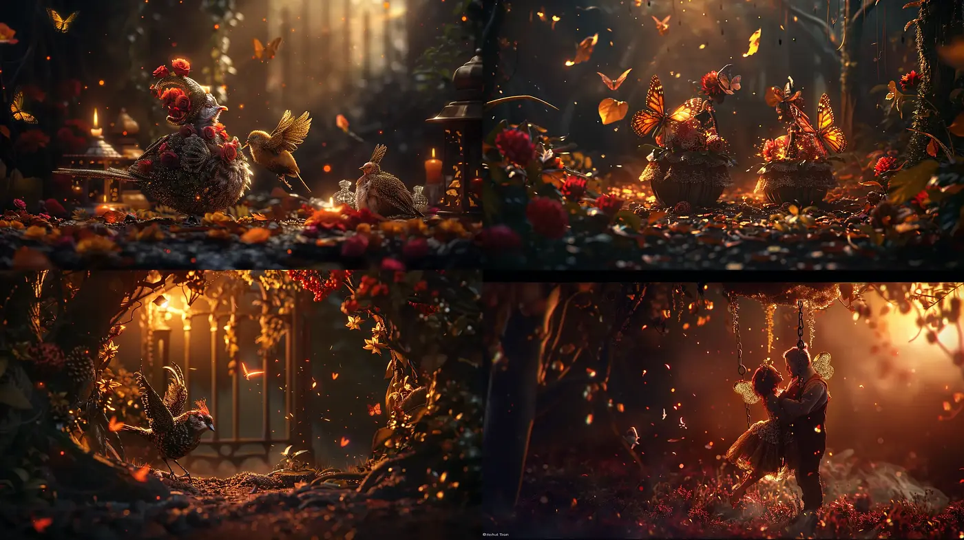 Enchanted Autumnal Twilight: A Whimsical Fusion of Warm Tones and Magical Ambiance - Midjourney sref style