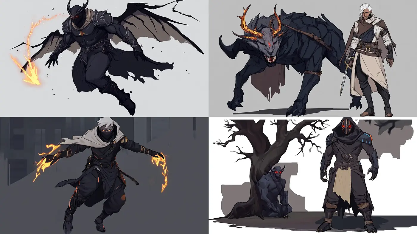 Ethereal Flames and Shadowy Forms: A Homage to Modern Digital Fantasy Art - Midjourney sref style