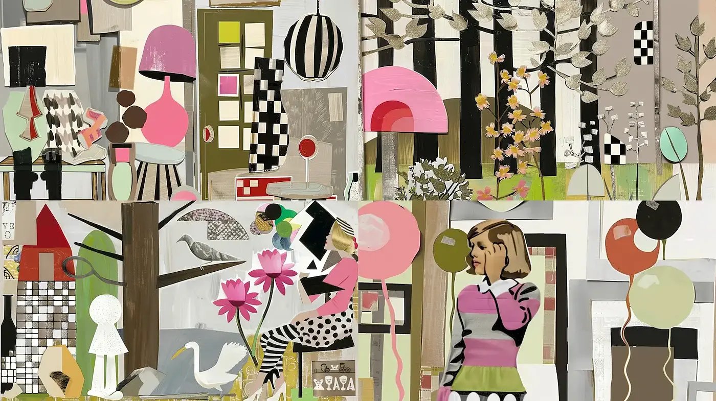 Playful Mid-Century Modern Inspired Composition with Abstract Elements - Midjourney sref style