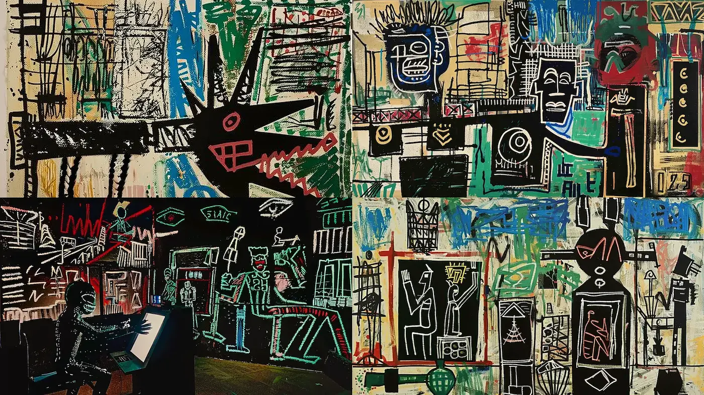 Abstract Expressionist Composition with a Playful Yet Gritty Edge - Midjourney sref style
